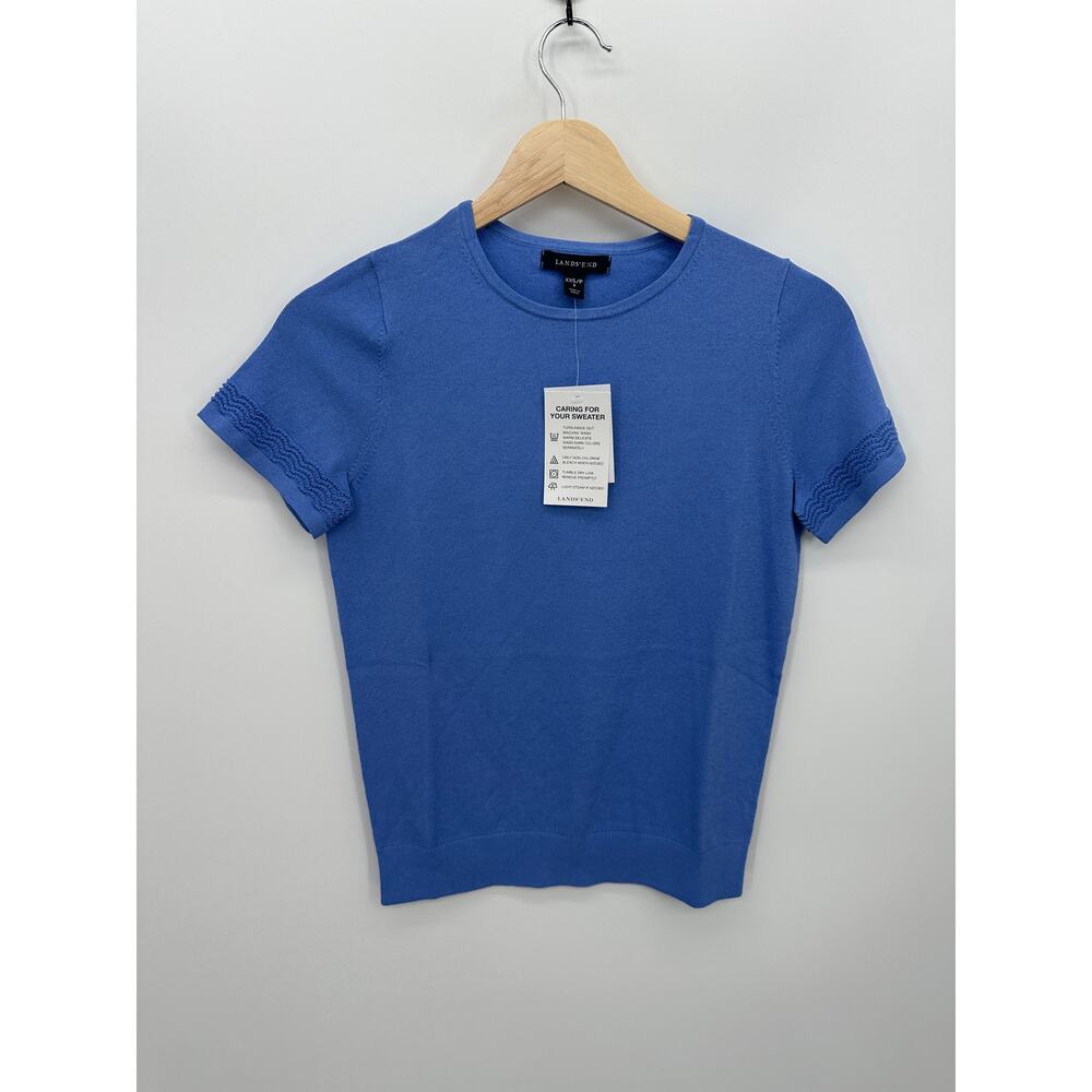 Lands' End Womens Knit Sweater Tee Size XXS NWT Blue Stretch Office Career Shirt